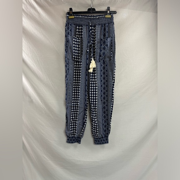 Boho Striped Print Pants With Pockets Navy Blue - Picture 6 of 9